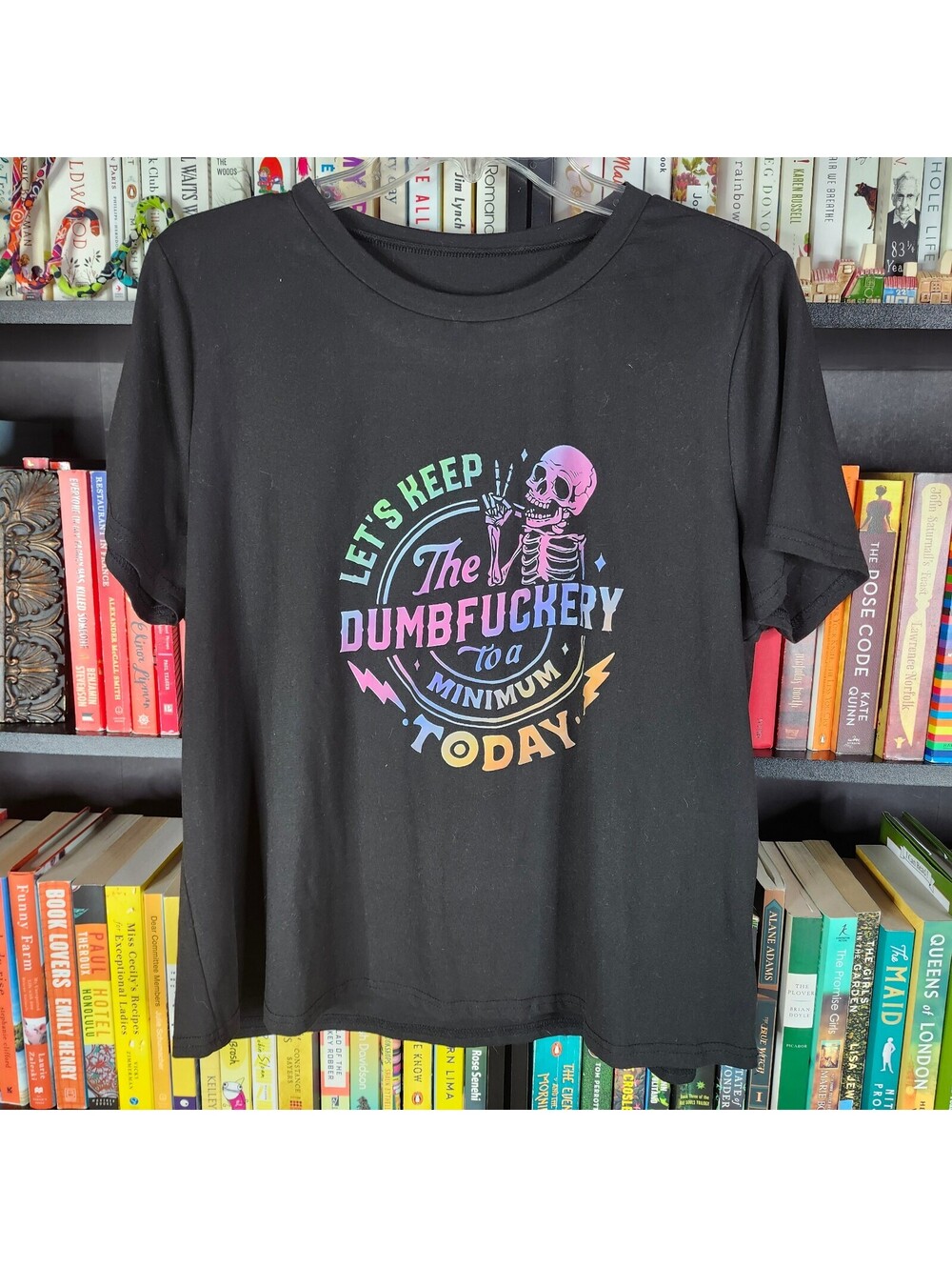 Funny Skeleton Dumbfuckery Graphic T-Shirt Black Size XL Adult Humor